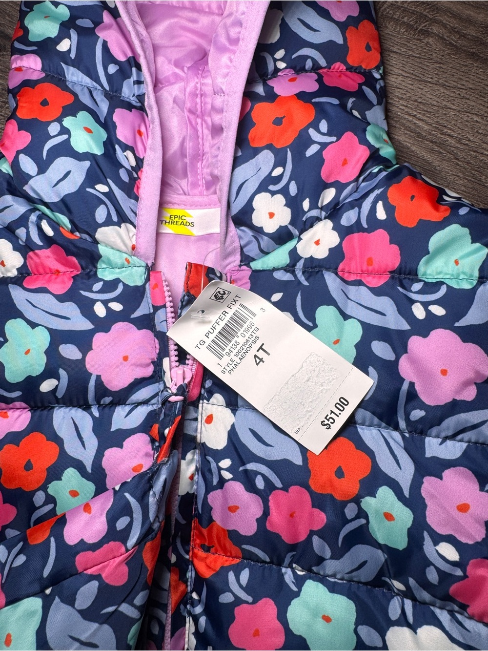 Epic Threads Navy Floral Puffer Vest with Pink, Teal & Red Flowers NEW